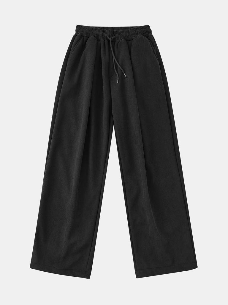 IKALOOK Wide Ribbed Fleece Brushed Elastic Pants Dpt104