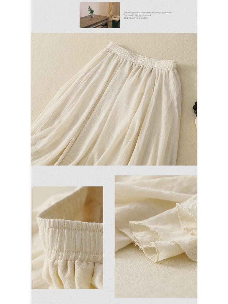 Jupe trapèze en coton fin à volants avec taille élastiquée - Style japonais et coréen