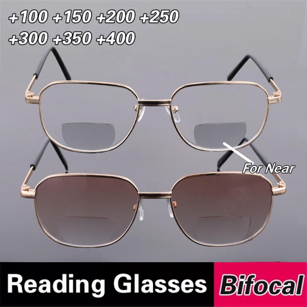 1/2 in 1 Bifocal Reading Glasses +1.0 to +4.0 Dual Purpose Metal Frame Presbyopia Glasses for Men Women Retro Style