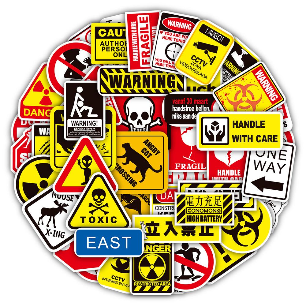 10/30/50/100pcs Cool Cartoon Warning Sign Stickers Creative Danger Banning Graffiti Decals Motorcycle Phone Helmet Sticker Toys