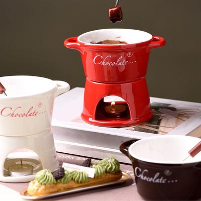 Caneca de Cerâmica para Fondue de Chocolate com Garfos Copo Derretedor de Chocolate Copo de Fondue para Festa Casa Aniversário Piqueniques