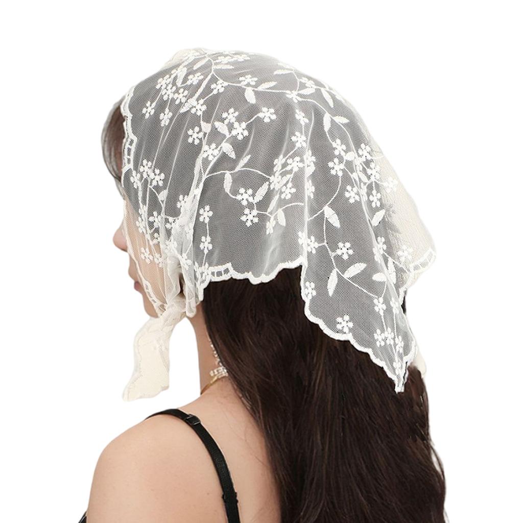 French Lace Flower Bandana Triangle Head Scarf Comfortable Polyester Multiuse Headwear For Women Casual and Travel Wear