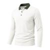 Mens Casual Color Block Long Sleeve Polo Shirt Wrinkle Resistant Breathable Jacquard