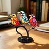 Unique Anniversary Birthday Gifts for Family Acrylic Birds On Branch Desktop Ornament, Colorful Stained Glass Style Bird Decorative Accents