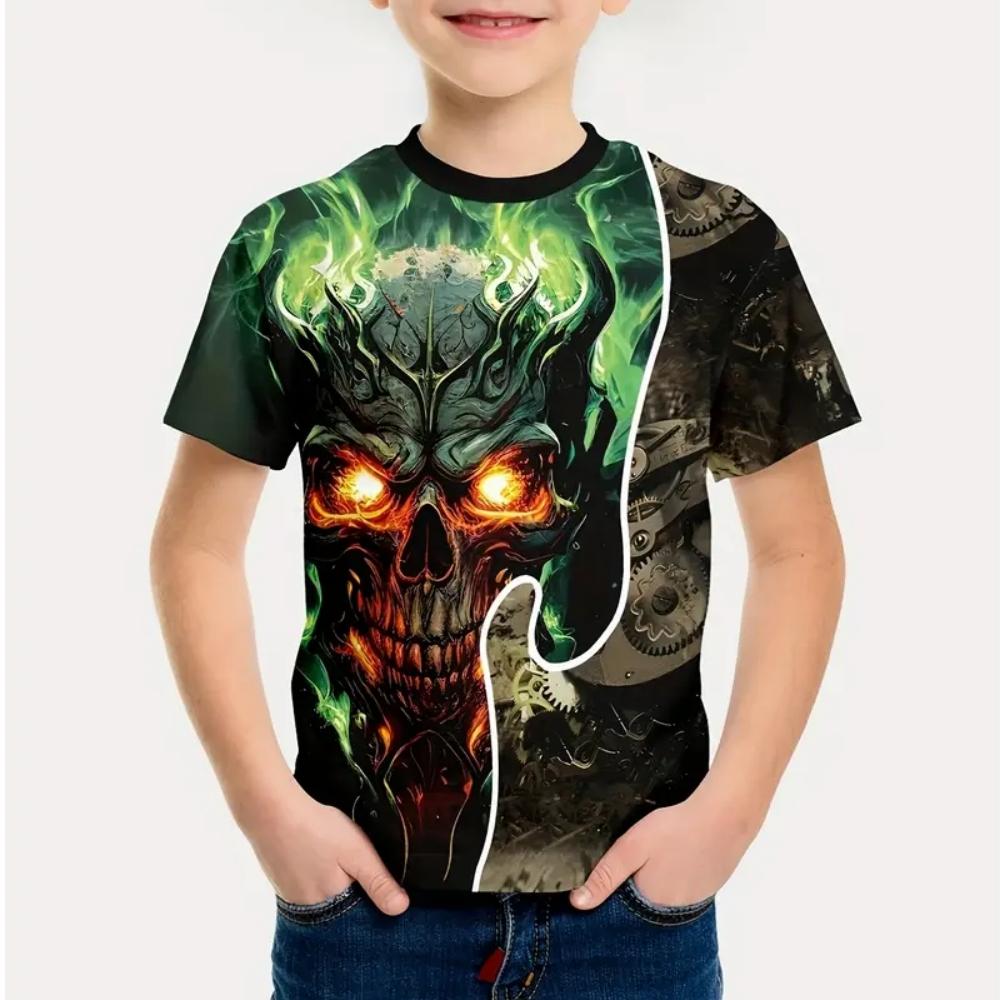 Boys Clothes Horror Skull Print Graphic T Shirts Outdoor Fun Children's Clothing Summer Casual Short Sleeves Children's T-Shirt