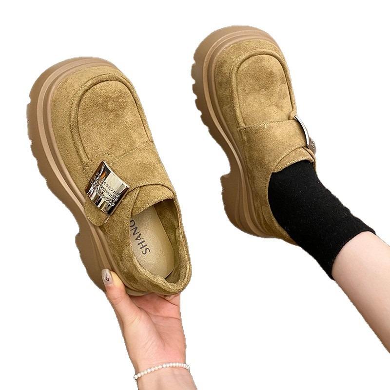 Retro round head shallow mouth women's new spring and autumn fashion versatile square heel one pedal casual shoes