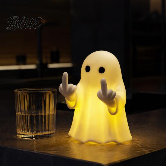 Unique Mystery Home Accent Halloween Ghost Lamp Cute Middle Finger Ghost/Reading Book Night Light Funny Ambient Bedside Lighting Spooky Figurine for