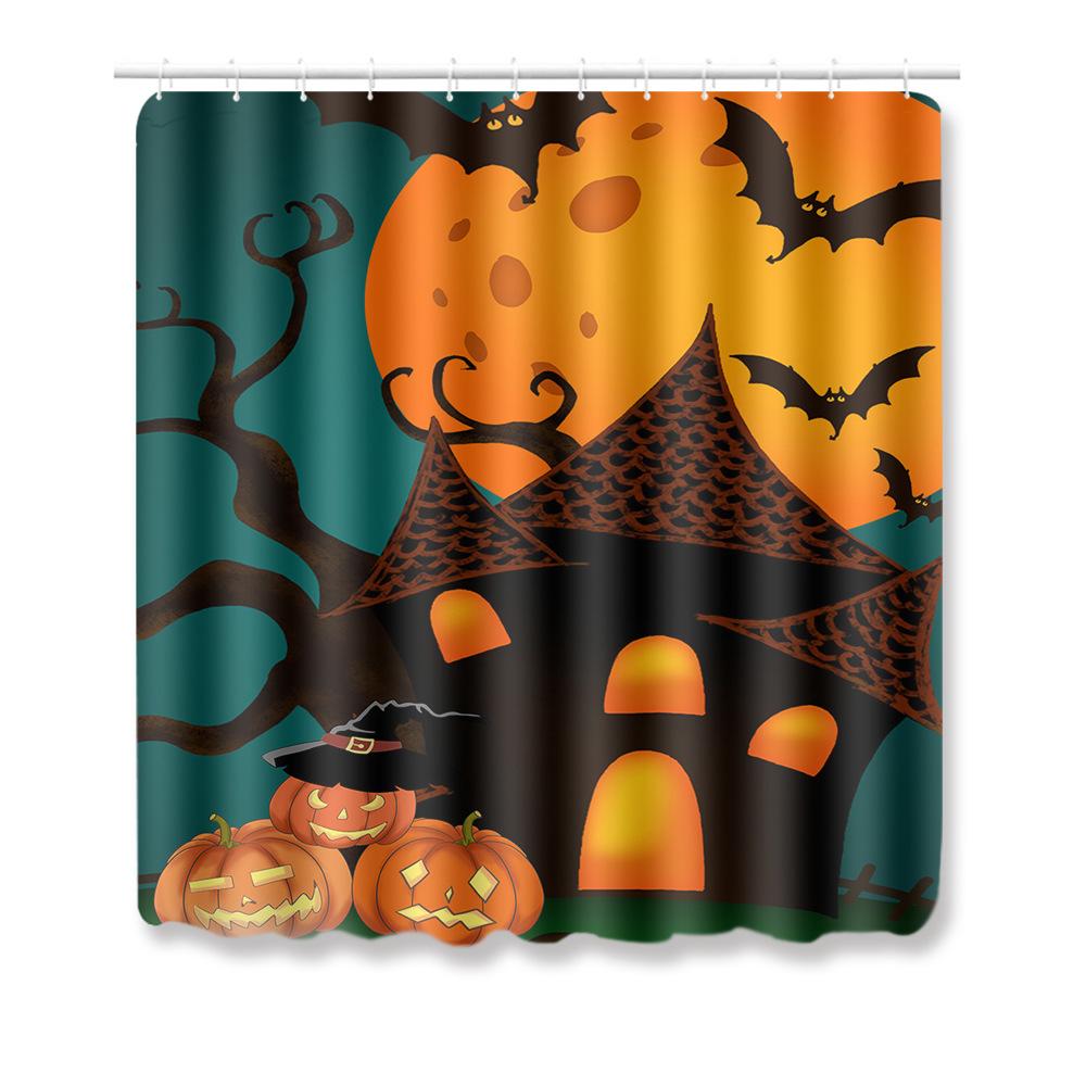 Halloween Shower Curtain Floor Mat Combination Four-Piece Set Bathroom Toilet Carpet Shower Room Foot Mat
