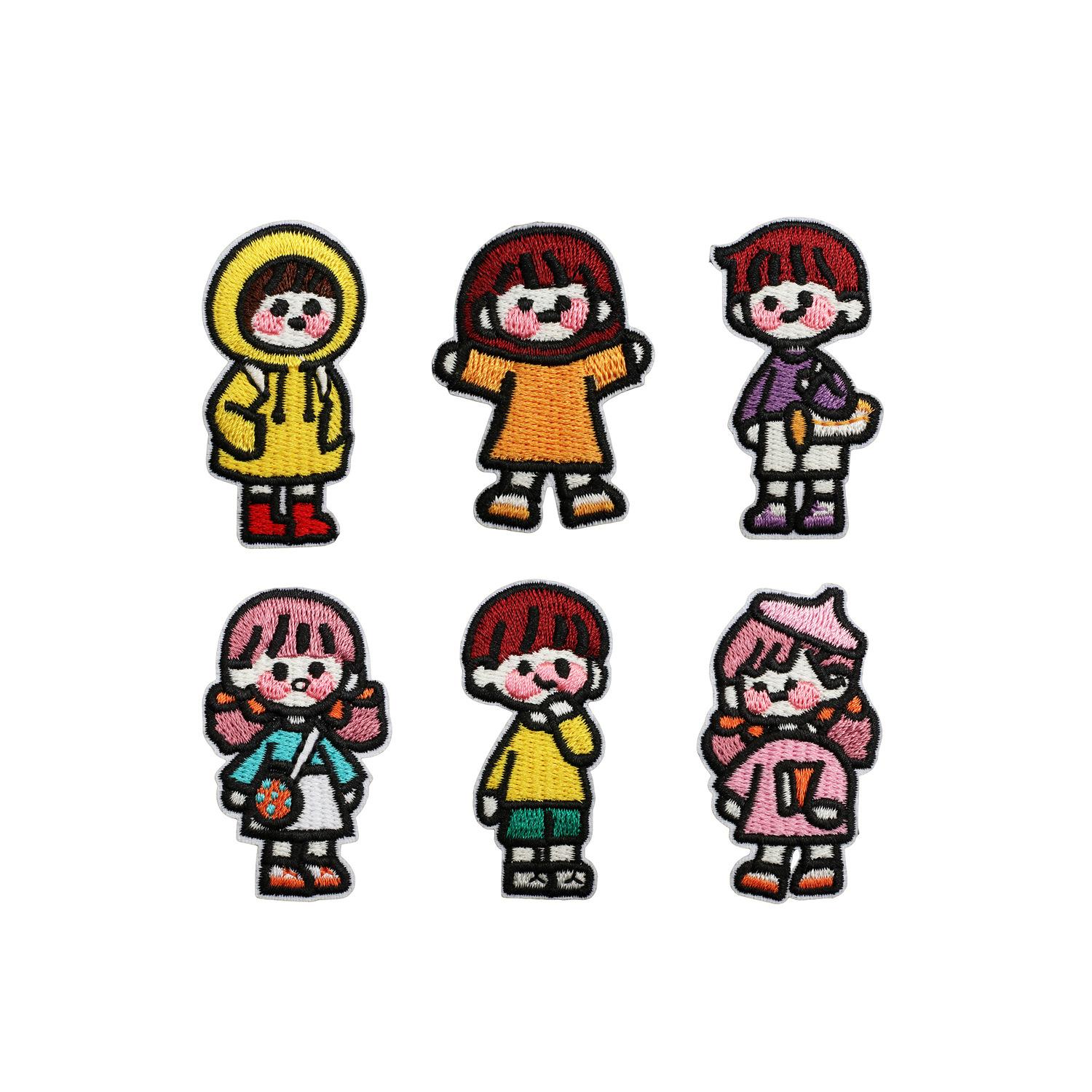 Ручная Работа Декорация DIY Вышивка Тканевая Наклейка Мальчик Компьютерная Вышивка Значок Маленькая Девочка Наклейка Аксессуары для Одевания Значок Мальчик Set of 6