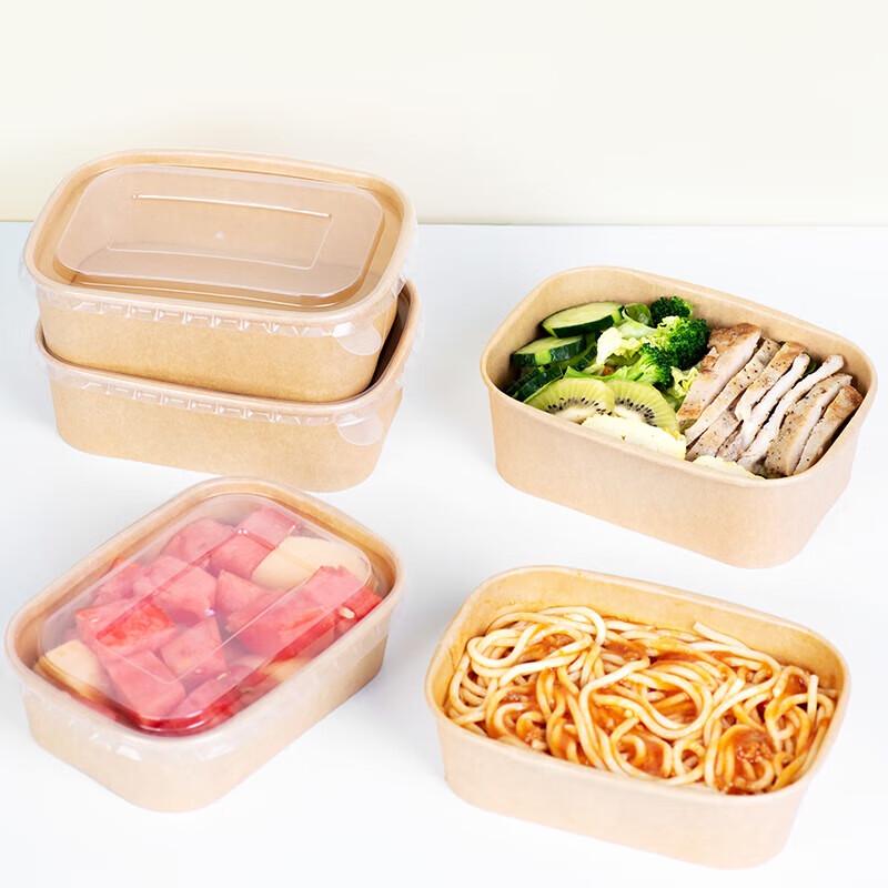 Fangcaodi Disposable Kraft Paper Takeaway Boxes with Lids, 1000ml (15 Sets)
