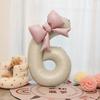 40 Inch Number 0-9 Balloon with Light Pink Bow Cream White Aluminum Foil Balloons New Year Decorations Birthday Party Balloons