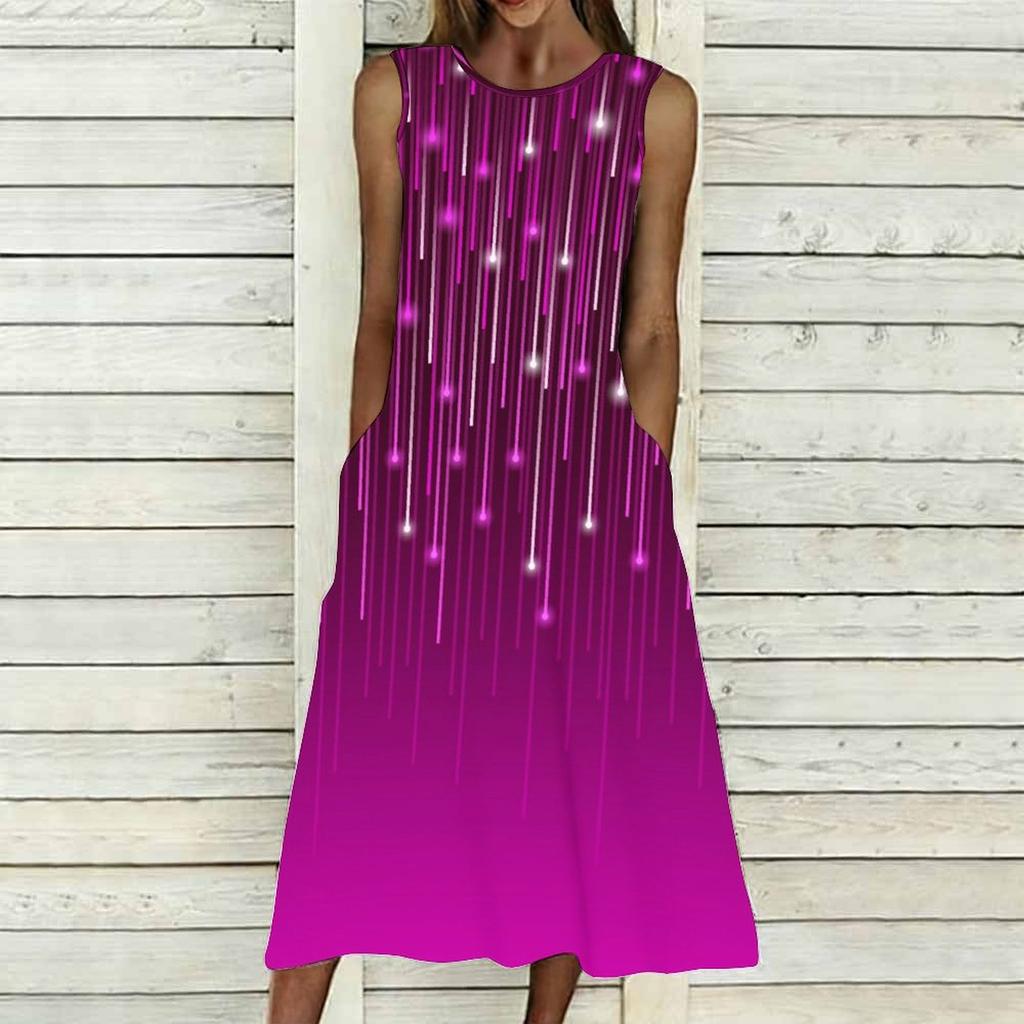 Ladies Oversized Sleeveless Round Neck Dress Vivid Cluster Floral Printed Loose Midi Dress