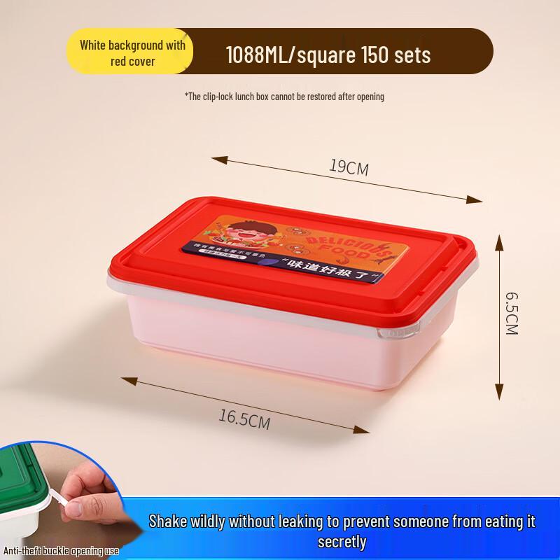 Disposable Rectangular Plastic Food Container with Red Lid