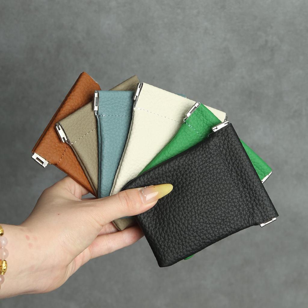 Top Layer Cowhide Earphone & Data Cable Storage Bag with Card Holder & Spring Clip Coin Purse