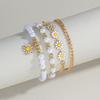4pc Bohemian Daisy Flower Pendant Beaded Star Heart Bracelet Set for Women Daisy Imitation Pearl Bangles Girls Vintage Jewelry