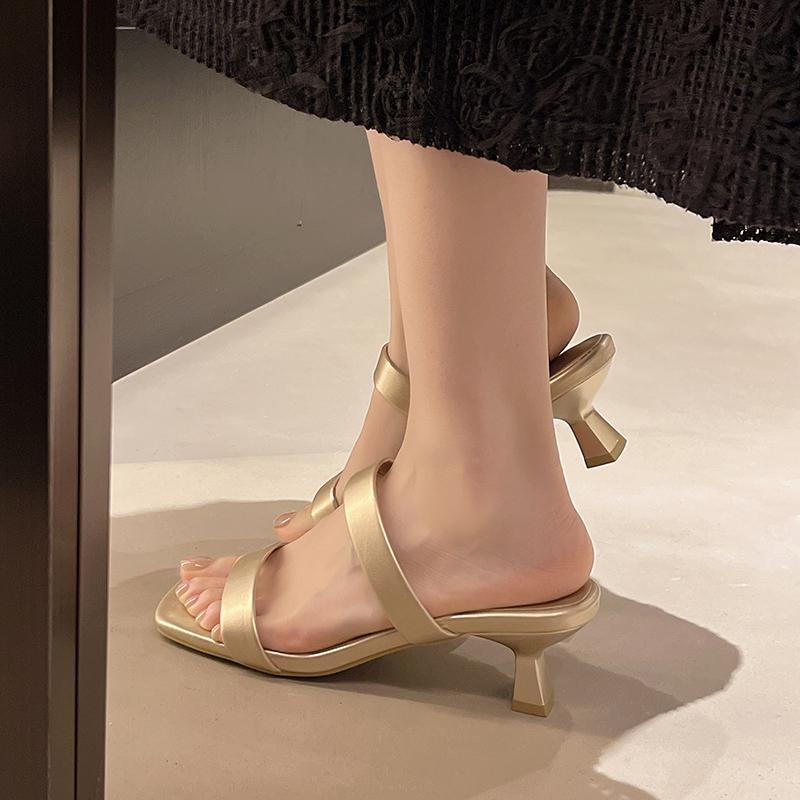 Fashion Designer Summer Women Square Toe Slippers Fashion High Heel Slide Ladies Casual Dress Evening Party Shoes