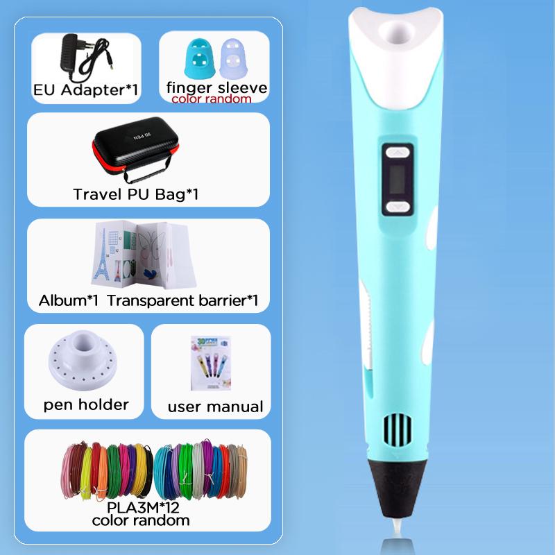 Kinder 3D-Stift 3D-Zeichen Druckstift LCD-Bildschirm Netzteil 40 Farben 200M PLA-Filament Kinder Jungen Mädchen Geburtstag DIY-Geschenk