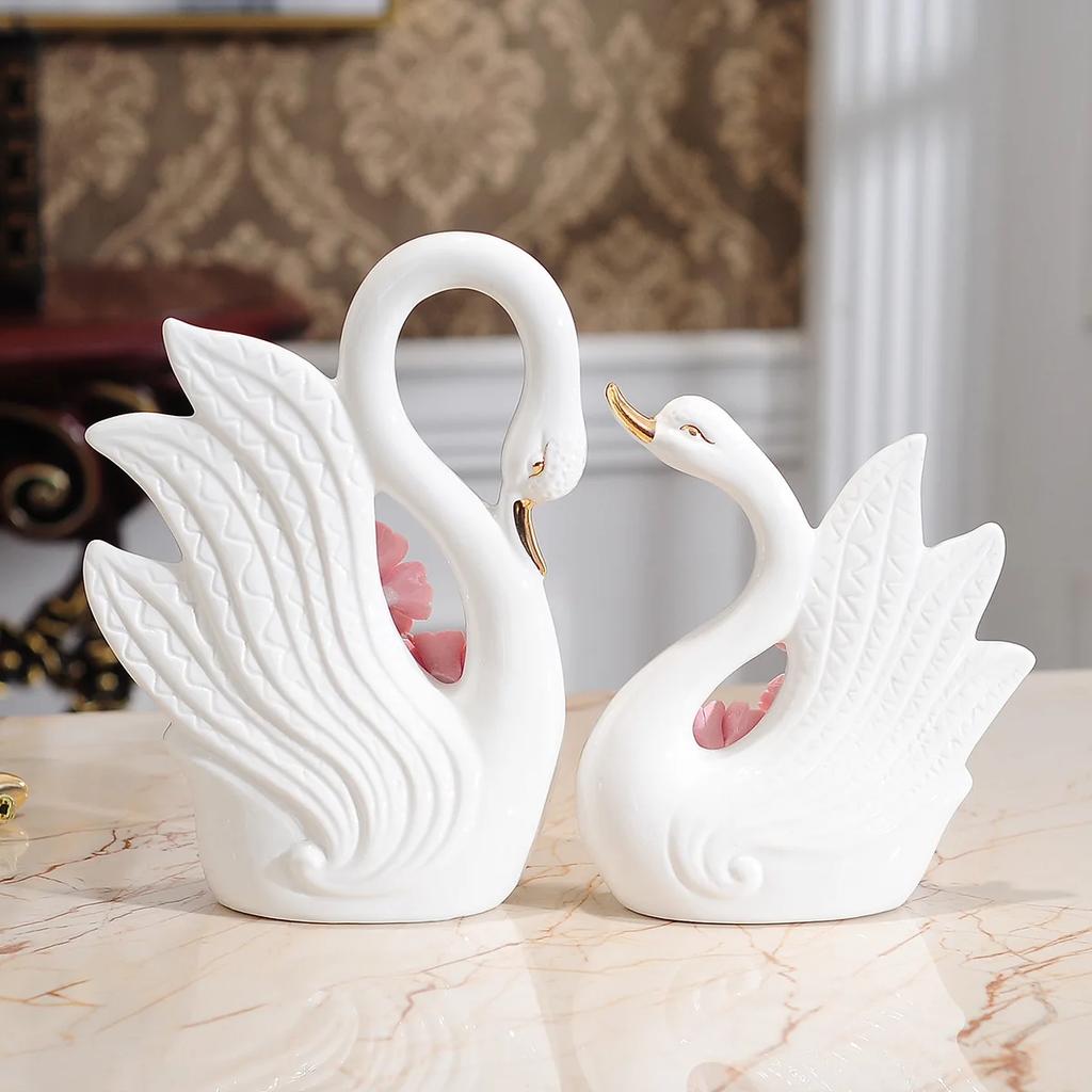 Ceramic Swan Figurine, Elegant Wedding Gift for Bride Bridesmaid, Handmade Home Decor Ornament, Anniversary Present