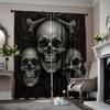 2 Stück 2D-Flachvorhänge mit gotischem Dreifach-Totenkopf-Motiv, vielseitig, aus Polyester, ohne Stromanschluss, ideal für Familienfeiern