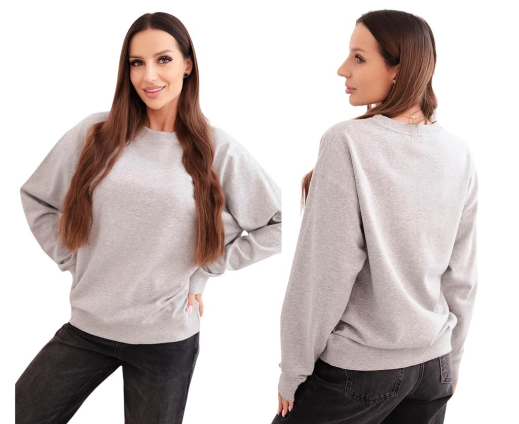 Bluza Damska Pętelkowa Bawełniana Basic Z Okrągłym Dekoltem Szara L