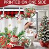 Christmas Shower Curtain Cute Snowman Xmas Red Checkered Floral Shower Curtain With 12 Hooks Xmas Gingerbread-Man Pine Branch