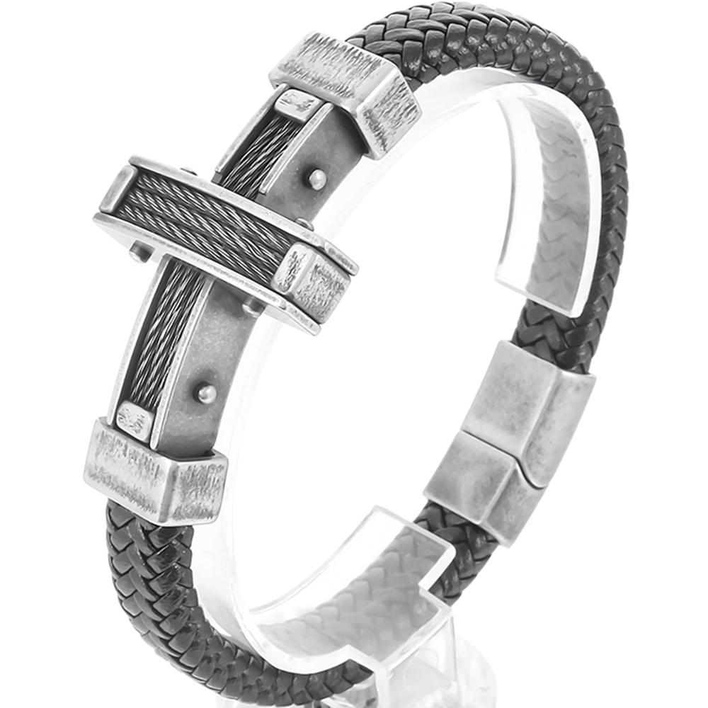 Handmade Braided Leather Wrap Bracelet for Men Stainless Steel Men's Cross Bracelets With Magnet Clasp Birthday Party Jewelry
