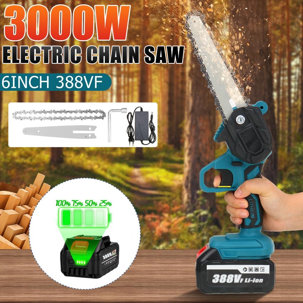 388V 3000W 6 Zoll Holzbearbeitung Astschere Einhand Garten Holzfällung Power Mini Elektrische Kettensäge Mit 2 Stück Akku