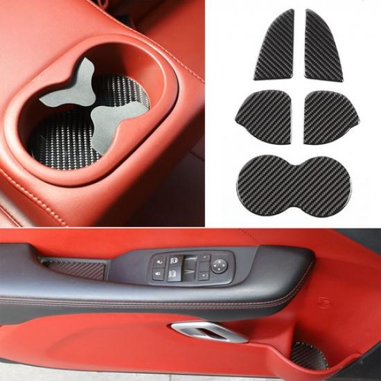 Ture Carbon Fiber Cup Holder & Door Groove Sticker Liners Trim for Challenger