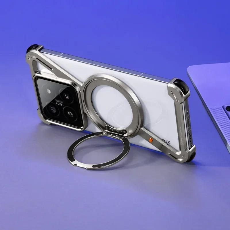 Eary for Xiaomi 14 Ultra 14 Pro 14 Aluminum Metal Case Frameless 360° Rotate Stand Kickstand Shockproof Bumper Phone Cover Shell