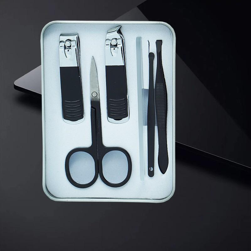 Portable Manicure Kit: Tin Box Nail Clippers, Scissors, Eyebrow Tweezers, and Ear Spoon Gift Set
