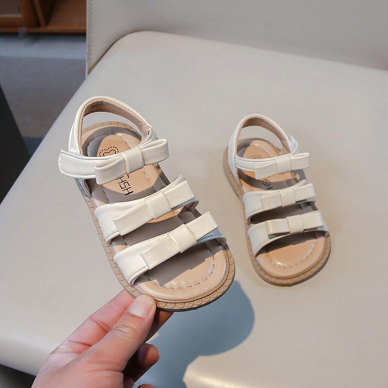 

Летние босоножки с открытым носком и бантом для маленьких девочек - Пляжные туфельки принцессы на мягкой подошве Size 23: 14.6cm бежевый