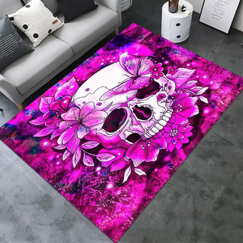 1PC Skull Dark Gothic Pattern Printed Carpet Rug for Living Room Bedroom Home Sofa Decoration,Non-slip Floor Mat Floor Mat