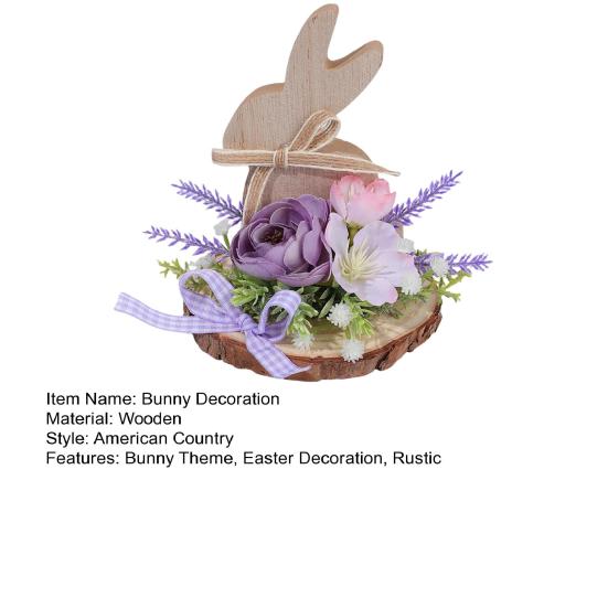 Wooden Easter Bunny Decoration Farmhouse Rustic Artificial Flower Colorful Egg Rabbit Table Sign Desktop Ornament