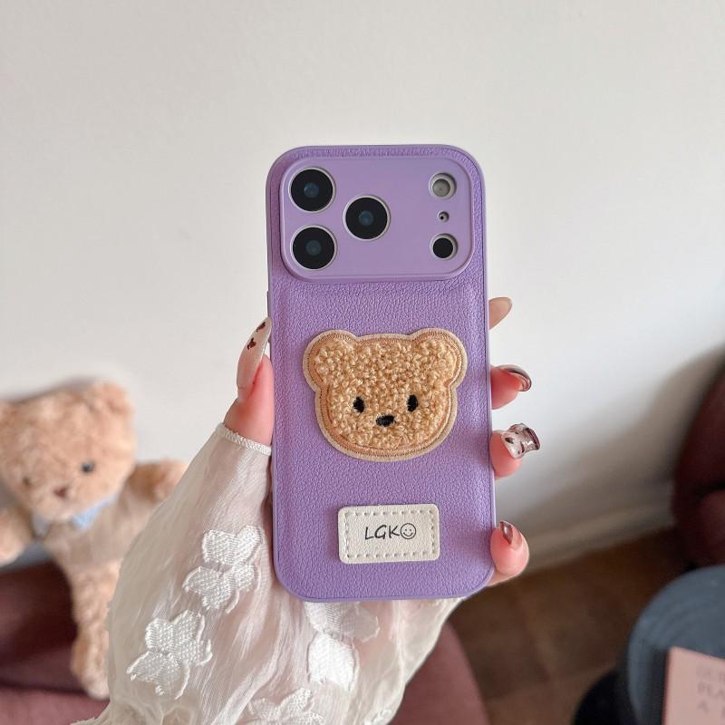 New Plain Leather Plush Teddy Bear Suitable IPhone 17 Promax Phone Case Apple 16 Anti Drop Protective