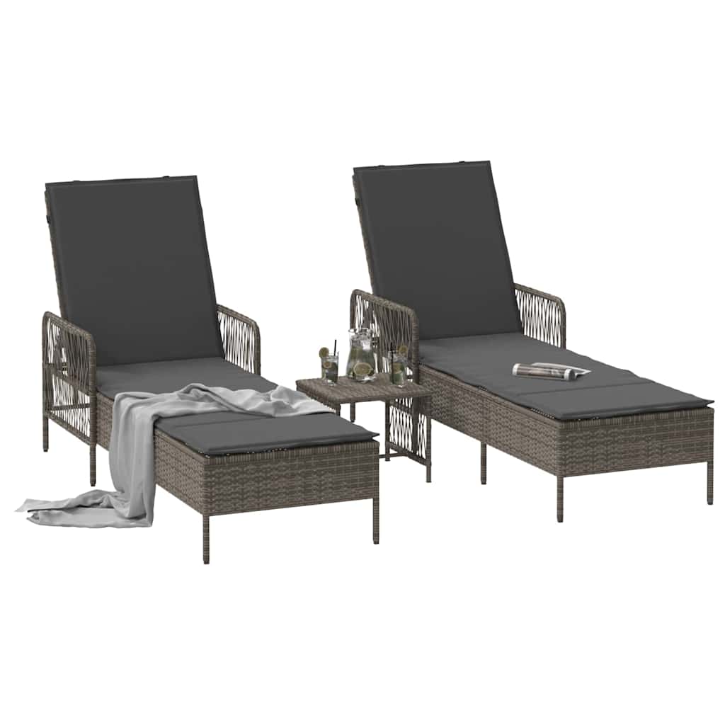 Sun Lounger Set 3 pcs Grey and Dark Grey 55 x 200 x 92 cm