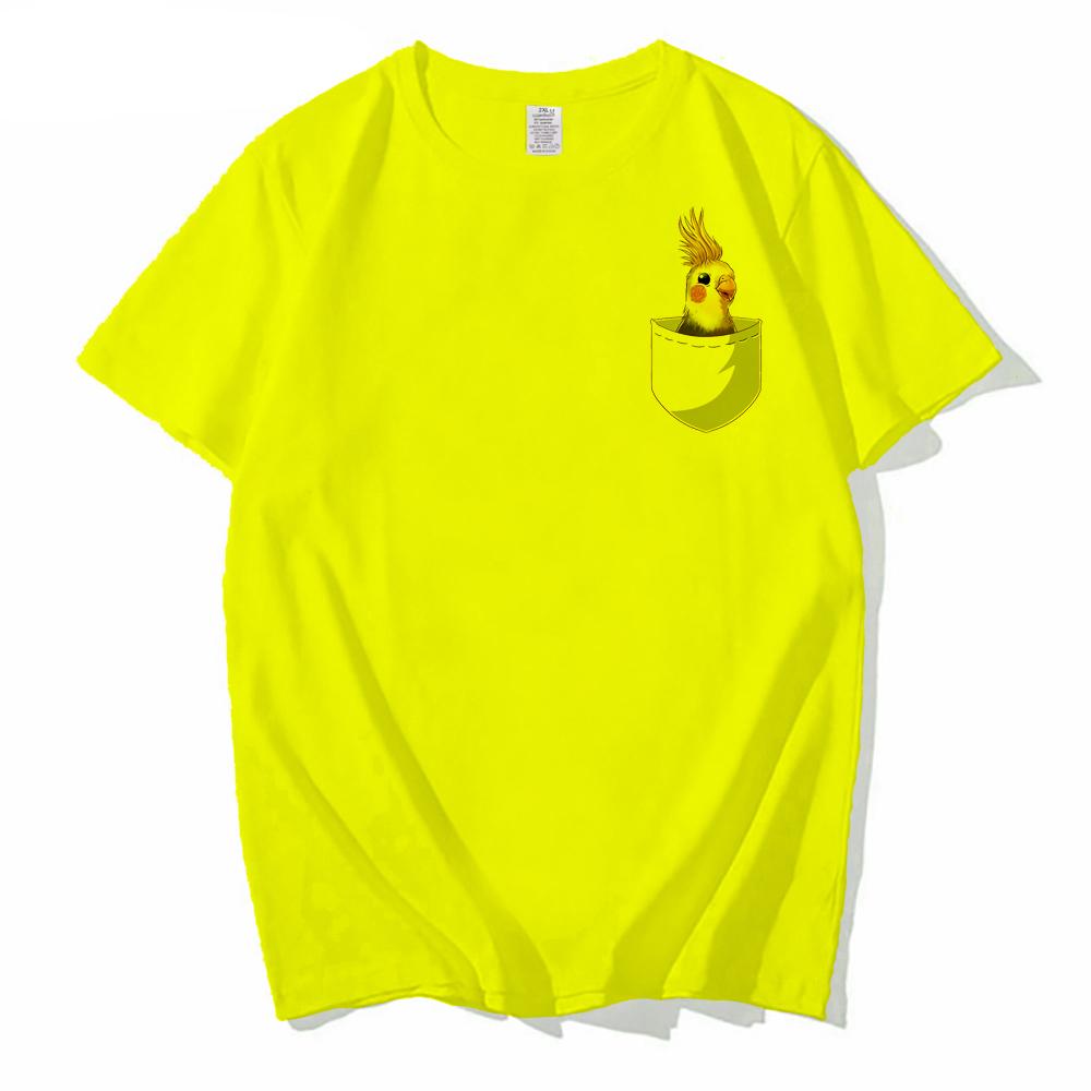 Funny Men T Shirt Pocket Cockatiel Parrot Print T-shirt Male Streetwear Tops