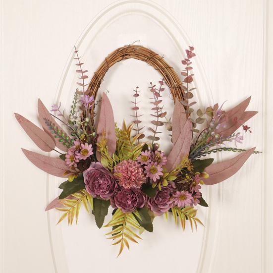16 Inch Artificial Rattan Wreath with Flowers Lifelike Faux Hydrangea Wreath for Spring Summer Indoor Outdoor Home Wall Porch Farmhouse Decor