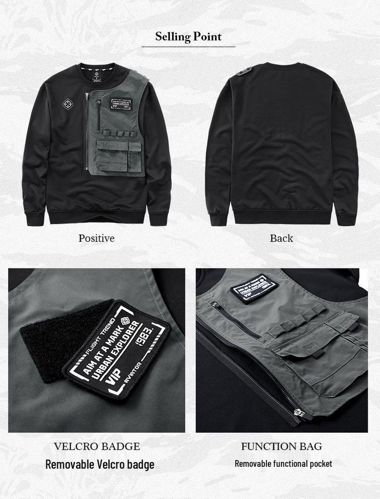 Herren Koreanischer Stil Taktisches Sweatshirt: Herbst/Winter, Trendig, Langärmlig, Rundhalsausschnitt, Fake-Zweiteiler