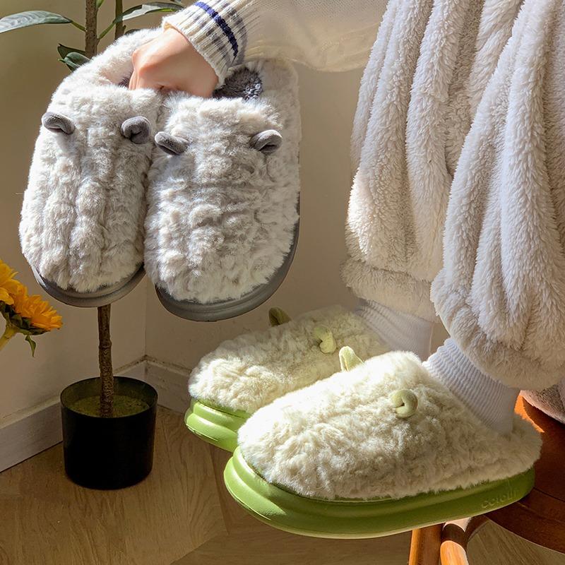 Cotton Slippers Women's Winter New Confinement Indoor Home Couple Warm Thick Bottom Outer Wear Plush Cotton Slippers