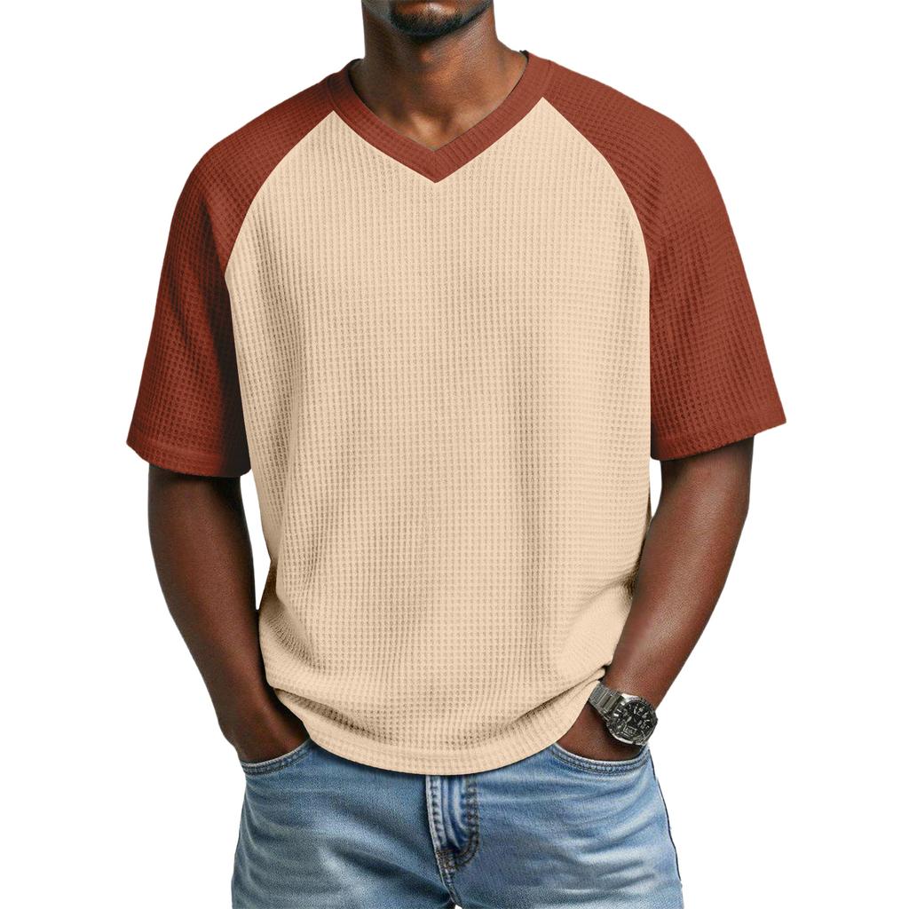 Men's Casual V-Neck Raglan Short-Sleeve Top