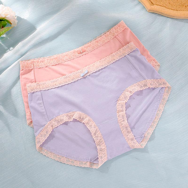 Damen Übergröße Einfarbig Baumwollschritt Unterhosen Weiblich Weich Atmungsaktiv Hüfttief Nahtlos Spitze Slips