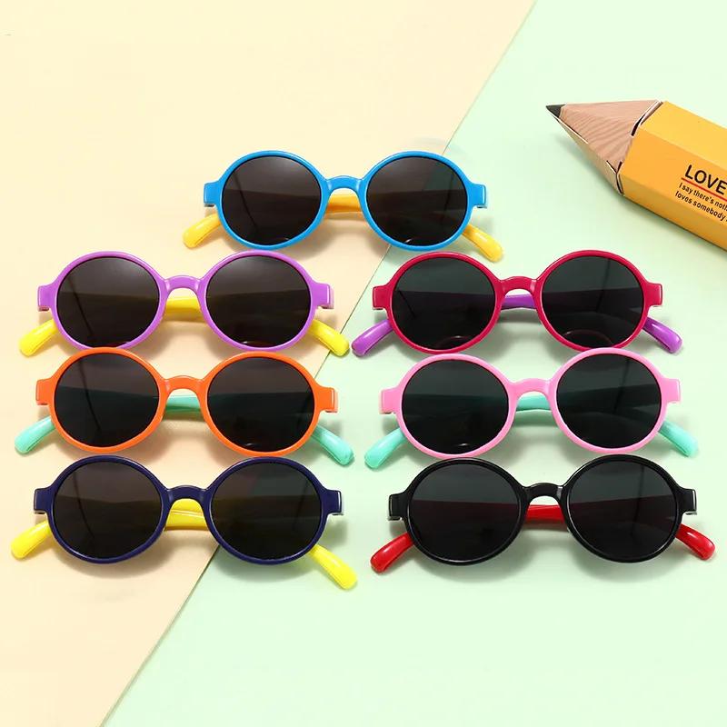 Classic Vintage Silicone Sunglasses Kids Cute Round AC Lens UV400 Shade Protective Glasses Boys Girls Outdoor Use Travel Sunglasses