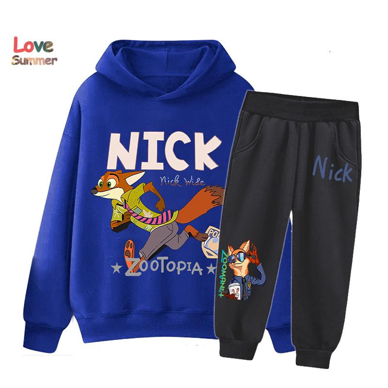 2pcs Kids Zootopia 2 Hoodie Joggers Set Kids Judy Nick Kids Sweatshirt 2pcs Suit Casual Playwear Everyday Sports Matching Outfit for Boys