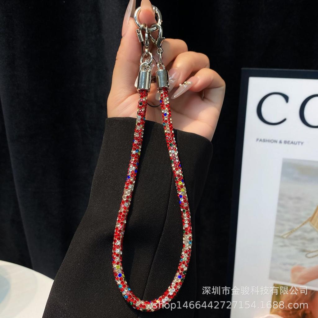 Light Luxury Phone Lanyard New Simple Rhinestone Double Buckle Phone Pendant Keychain Anti-Lost Rope Fashion Hanging Chain Wholesale