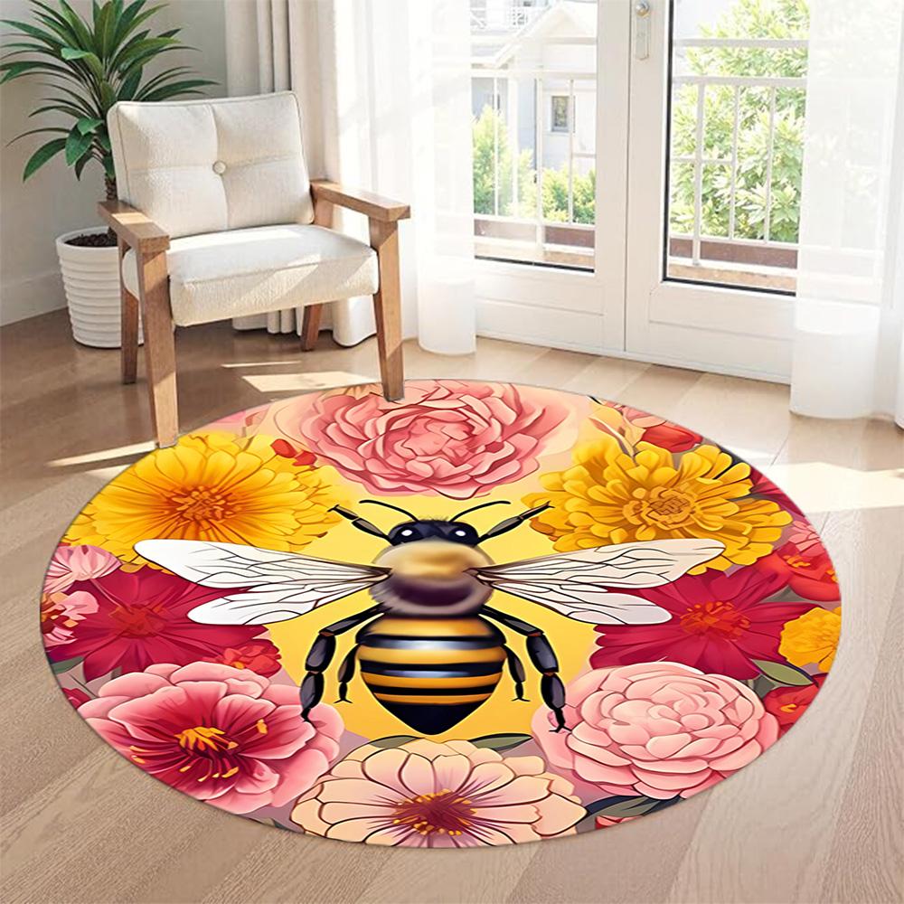 Bee Round Floor Rug Perfect for Dormitory Study room Decorate room Hallway Anti-slip Round Rug Anime Office Decor Gift for Festivals
