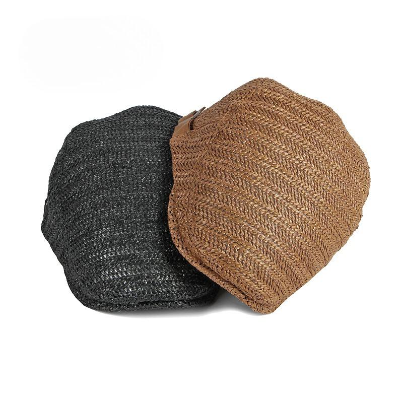 Breathable Straw Flat Cap for Men Women Summer Outdoor Mesh Ivy Cap Retro British Style Cabbie Hat Adjustable Woven Gatsby Cap