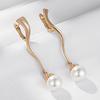 Unique Geometric Glossy Long Pearl Drop Earrings For Women Luxury  Rose Gold Color Accessories Party Daily Fine Jewelry