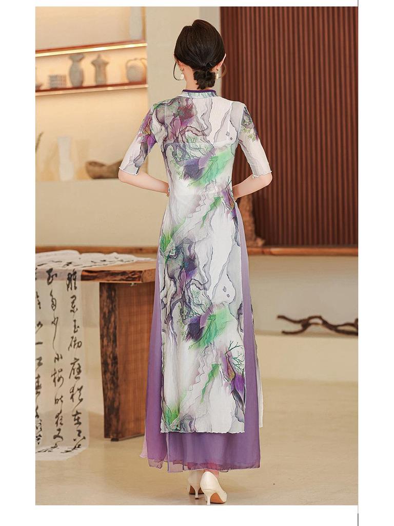 Enhanced Chinese Cheongsam Dress: Slim Fit Classical Dance Costume for Stage Performance