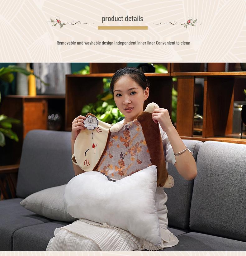 Lucky Cat Dual-Purpose Waist Cushion Pillow for Office, Car, and Napping