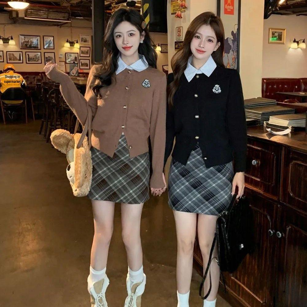 Women's High-Waist A-Line Plaid Mini Skirt with Safety Pants - Autumn/Winter Slimming Woolen Hip-Hugging Skirt